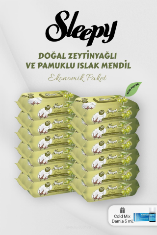 Zeytinyağlı 50'li Islak Bebek Havlusu 12 Paket Mavi Cold Mix Hediyeli