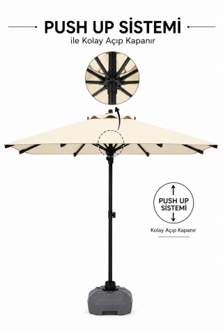 Alubrella Krem Güneş Şemsiyesi Kare, 210/210 8 telli, Su Geçirmez Kumaş, Bidonlu
