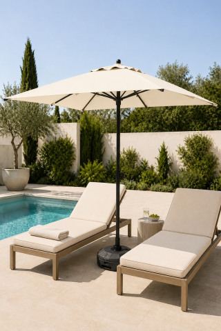 Alubrella Krem Güneş Şemsiyesi Kare, 210/210 8 telli, Su Geçirmez Kumaş, Bidonlu