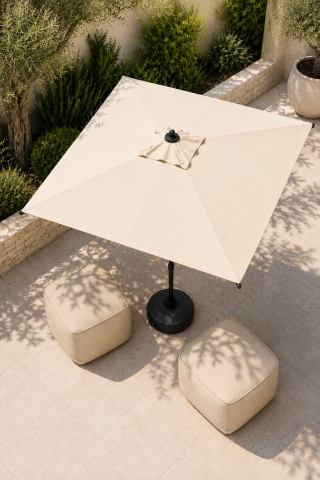 Alubrella Krem Güneş Şemsiyesi Kare, 210/210 8 telli, Su Geçirmez Kumaş, Bidonlu