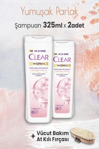 Clear Women Yumuşak Parlak Şampuan 325 ml x 2 Adet ve Vücut Bakım At Kılı Fırçası