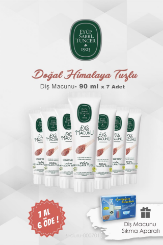 7 AL 6 ÖDE Eyüp Sabri Tuncer Diş Macunu Himalaya Tuzlu 90 ml ve Diş Macunu Aparatı 5 li