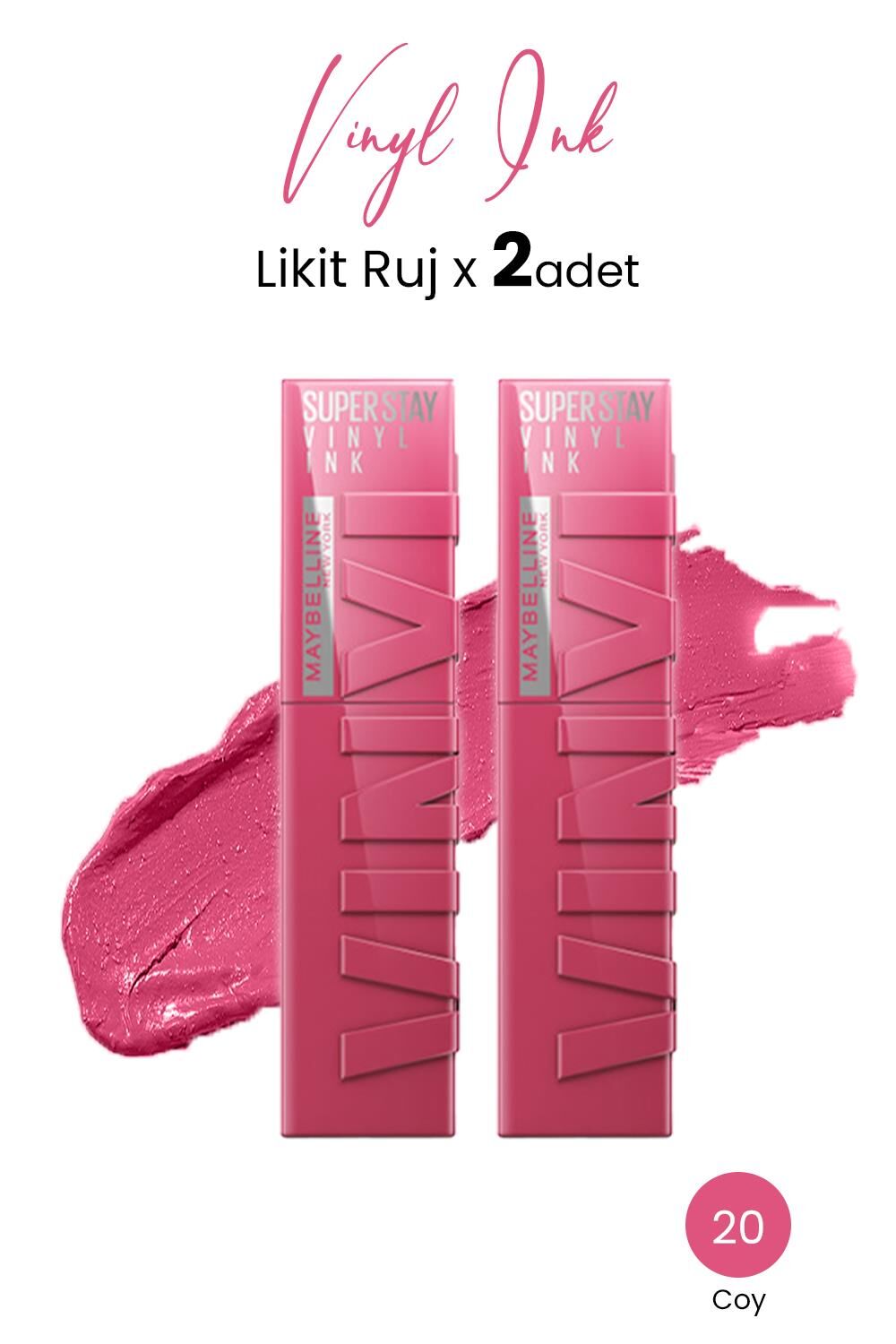 Maybelline New York Super Stay Vinyl Ink Likit Ruj 20 Coy x 2 adet