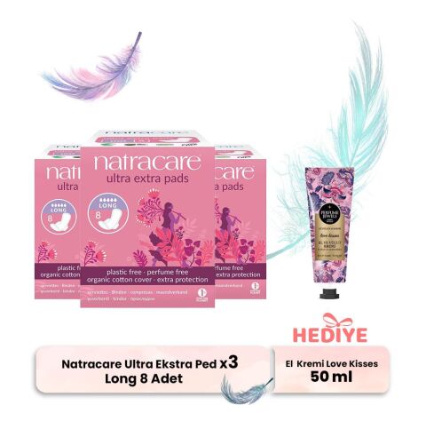 Natracare Ultra Ekstra Ped Long 8' li x 3, El Kremi Hediyeli