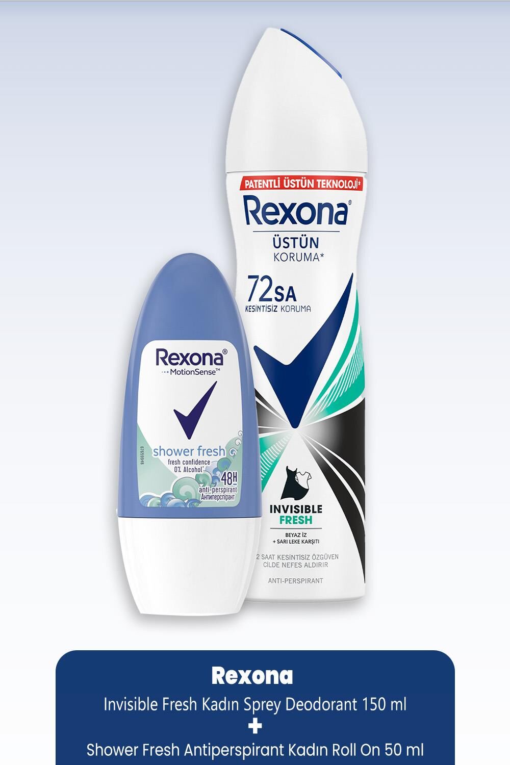 Rexona Invisible Fresh Kadın Sprey Deodorant 150 ml & Shower Fresh Roll On 50 ml