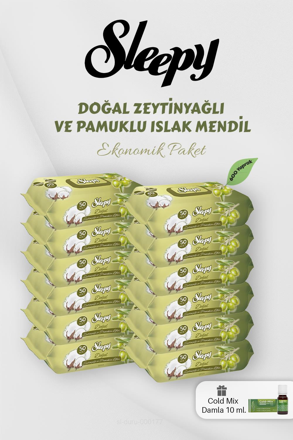 Zeytinyağlı 50'li Islak Bebek Havlusu 12 Paket Yeşil Cold Mix Hediyeli