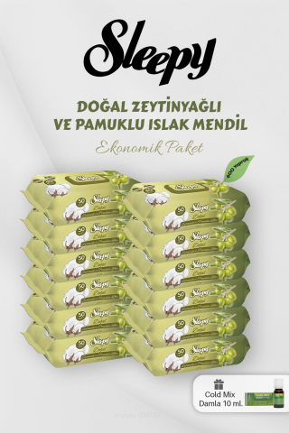 Zeytinyağlı 50'li Islak Bebek Havlusu 12 Paket Yeşil Cold Mix Hediyeli