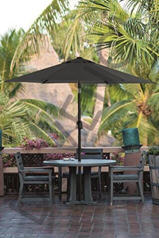 Alubrella Antrasit Renk Bahçe Şemsiyesi Yuvarlak, 250 CM Çaplı, Su Geçirmez Kumaş, Bidonlu