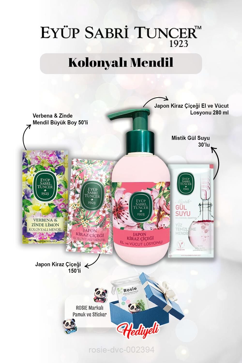 Japon Kiraz Çiçeği Losyon 280 ml, Verbena & Zinde 50'li, Gül suyu 30'lu, Kiraz Çiçeği 150'li ve Rosie