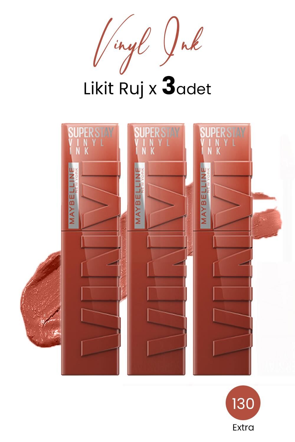 Maybelline New York Super Stay Vinyl Ink Likit Ruj 130 Extra x 3 adet