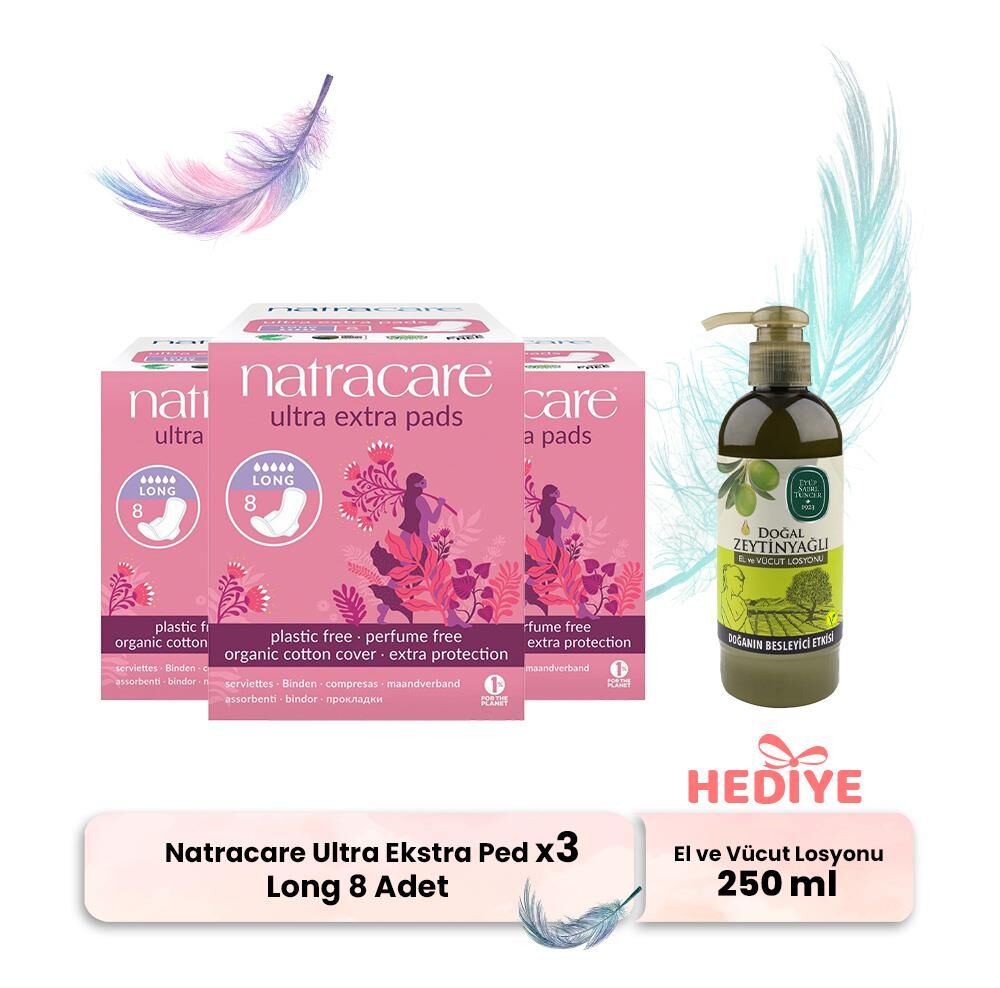 Natracare Ultra Ekstra Ped Long 8' li x 3, Vücut Losyonu Hediyeli