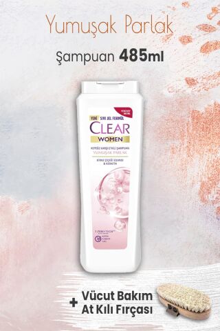 Clear Women Yumuşak Parlak Şampuan 485 ml ve Vücut Bakım At Kılı Fırçası