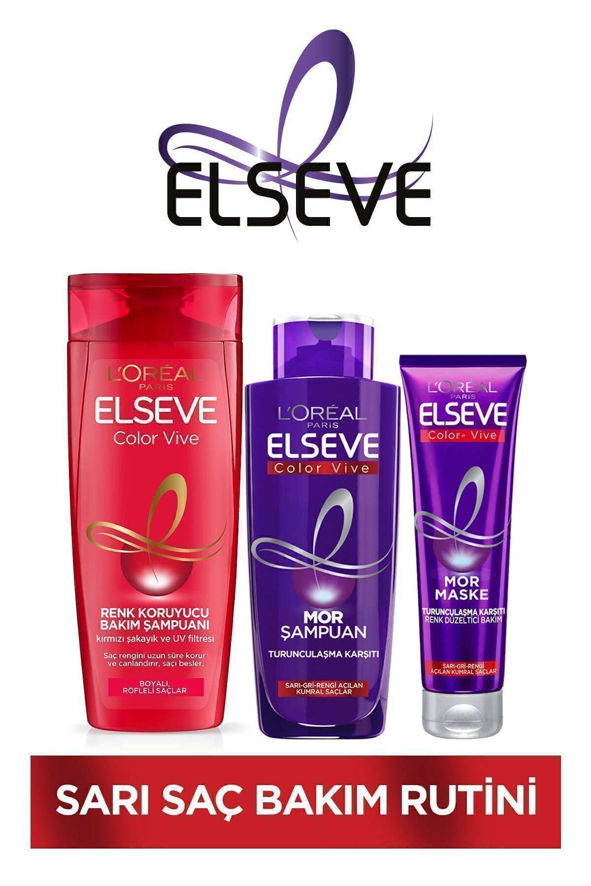 Elseve Colorvive Renk Koruyucu Bakım Şampuan 360 ml & Turunculaştırma Karşıtı Mor Şampuan 200 ml &MorMaske