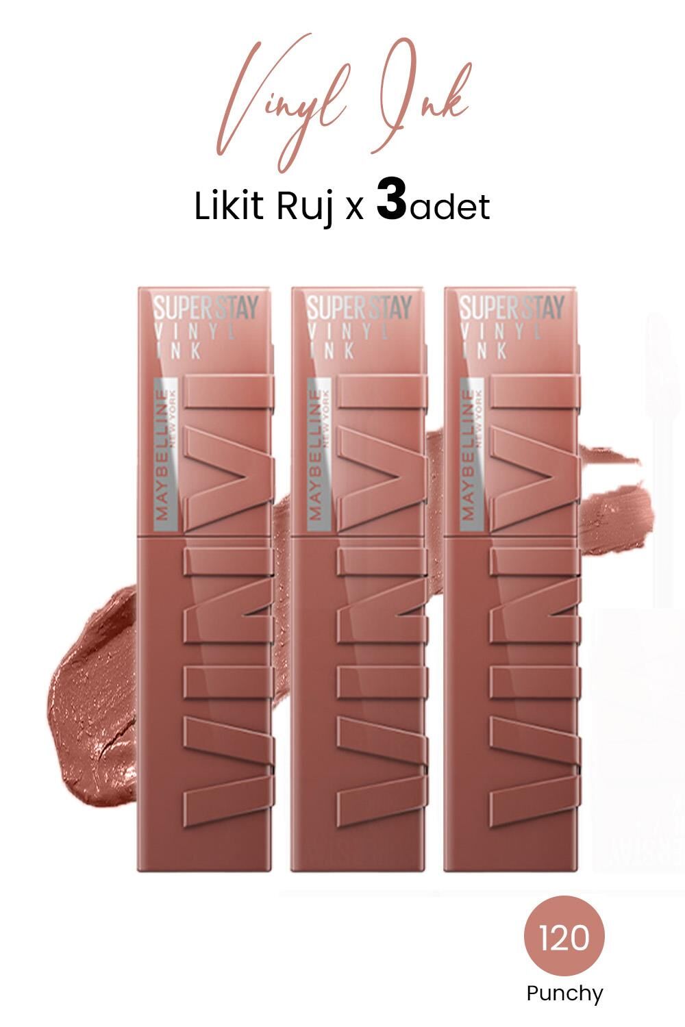 Maybelline New York Super Stay Vinyl Ink Likit Ruj 120 Punchy x 3 adet