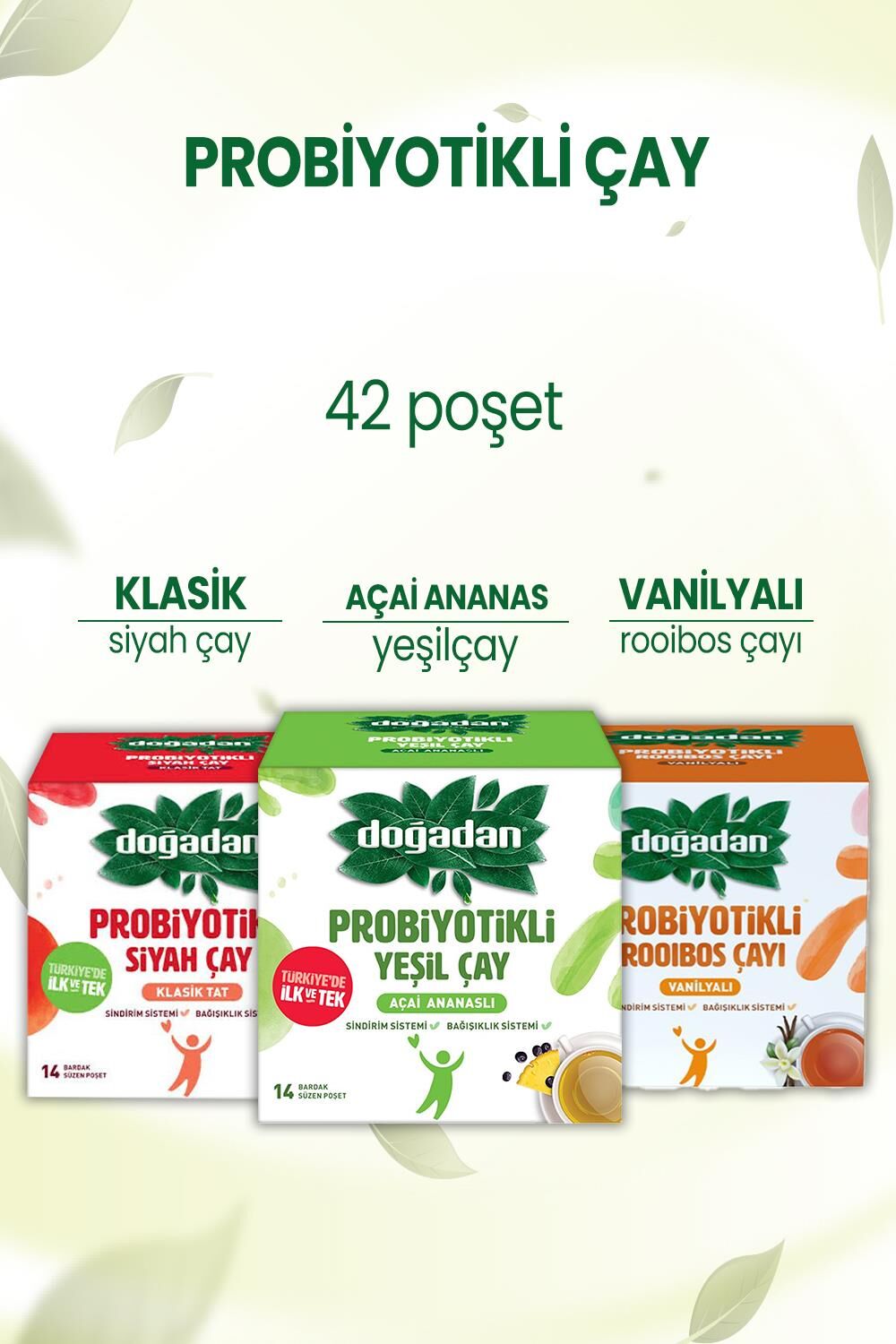 Doğadan Probiyotikli Poşet Çay Serisi 3 Çeşit 42 Poşet