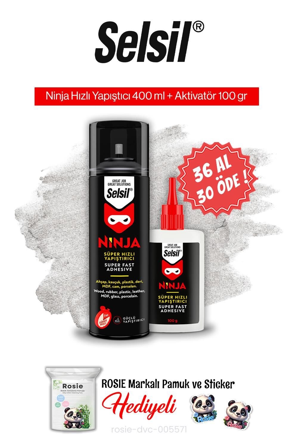 Selsil 36 AL 30 ÖDE Ninja Hızlı Yapıştırıcı Set ve rosie pamuk