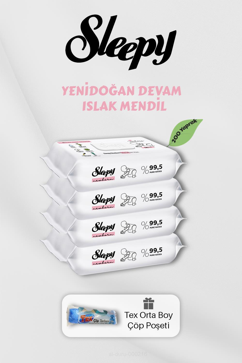 Yenidoğan Islak Havlu 200 Adet, Çöp Torbası Hediyeli