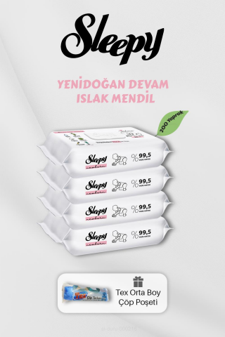 Yenidoğan Islak Havlu 200 Adet, Çöp Torbası Hediyeli