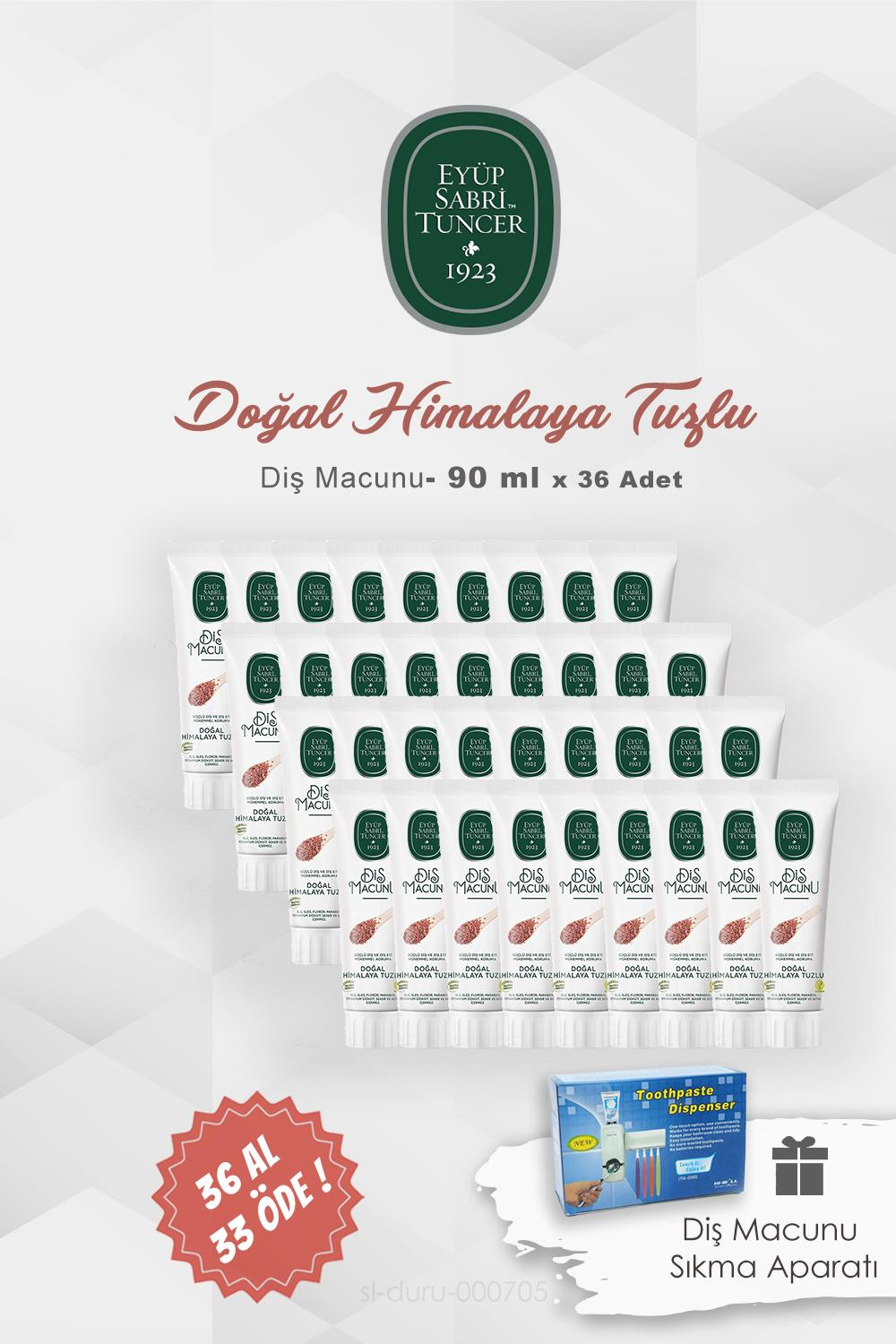 Eyüp Sabri Tuncer Diş Macunu 36 AL 33 ÖDE Himalaya Tuzlu 90 ml ve Diş Macunu Sıkma Aparatı 5 li
