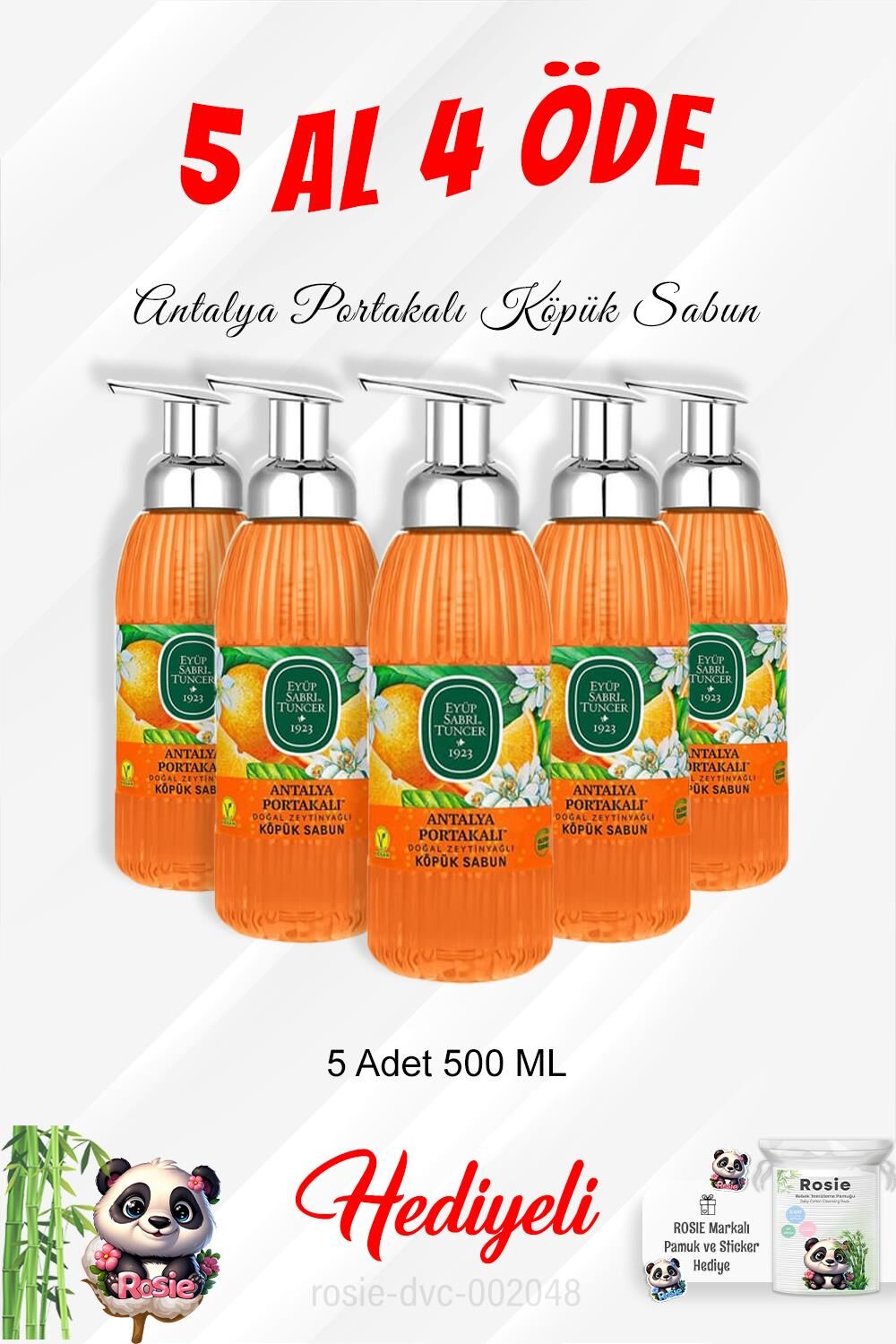 Köpük Sabun 500 ML Antalya Portakalı 5 Al 4 Öde ve Rosie Pamuk