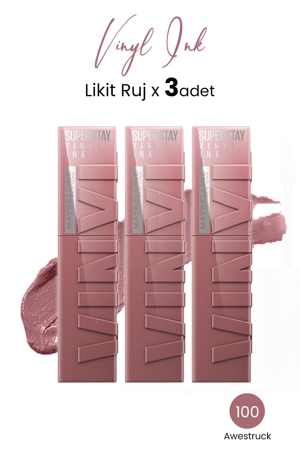 Maybelline New York Super Stay Vinyl Ink Likit Ruj 110 Awestruck x 3 adet