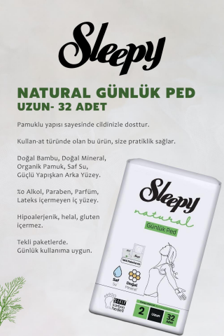Sleepy Natural Ultra Hassas Ped Uzun 40'lı, Günlük Ped 32'li, Natural 60'lı Mendil ve ROSIE
