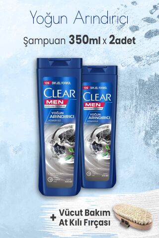 Clear Men Şampuan Yoğun Arındırıcı Kömür İle 350 ml x 2 Adet ve Vücut Bakım At Kılı Fırçası