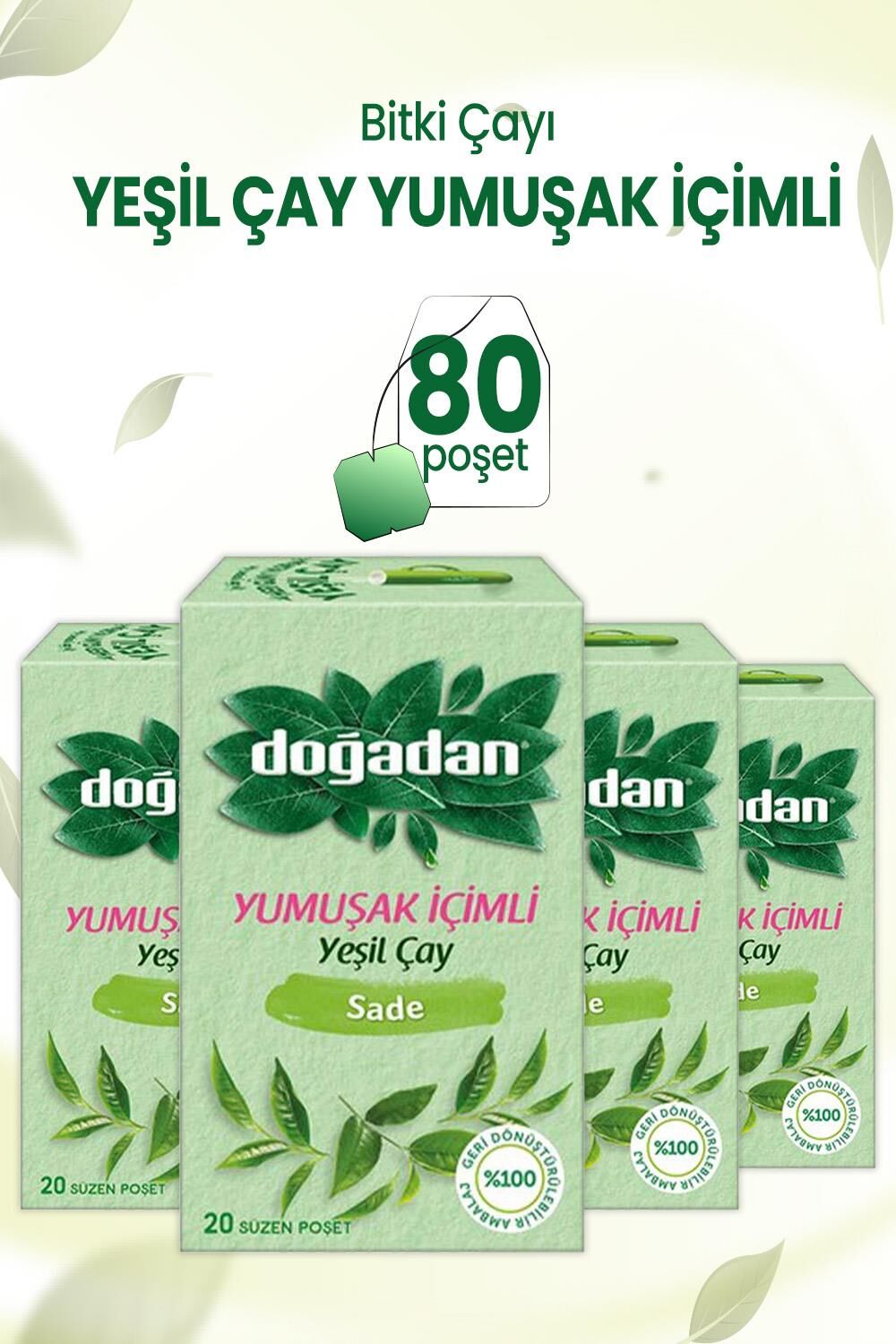 Doğadan Yeşil Çay Yumuşak İçimli 20'li x 4 adet