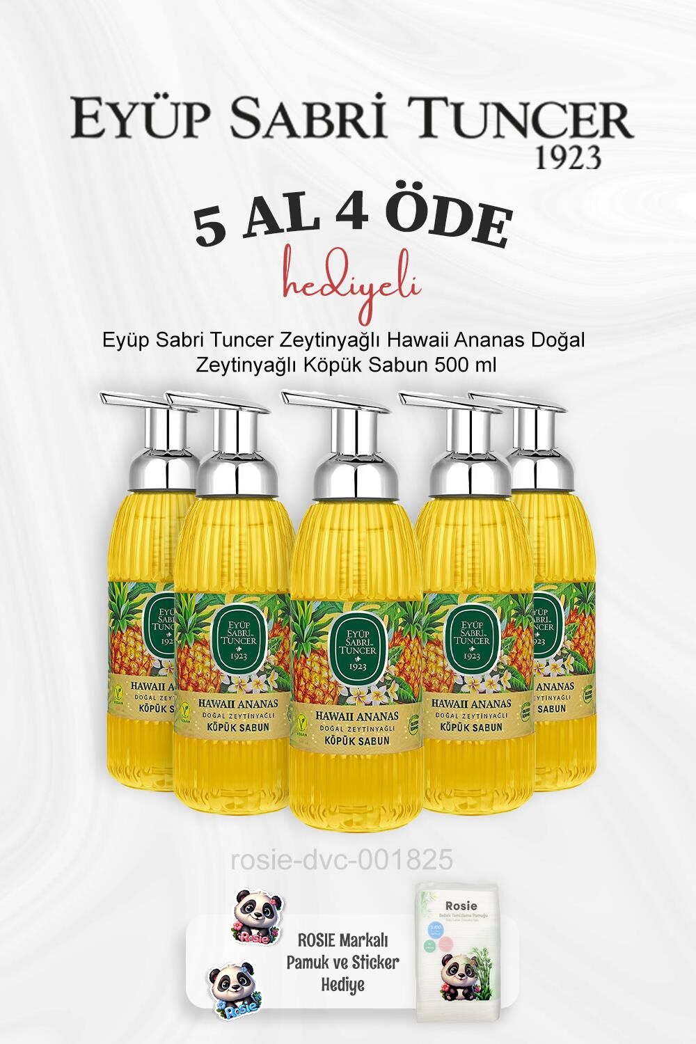 Eyüp Sabri Tuncer Zeytinyağlı Hawaii Ananas Doğal Zeytinyağlı Köpük Sabun 500 ml 5 Al 4 Öde ve Rosie Pamuk