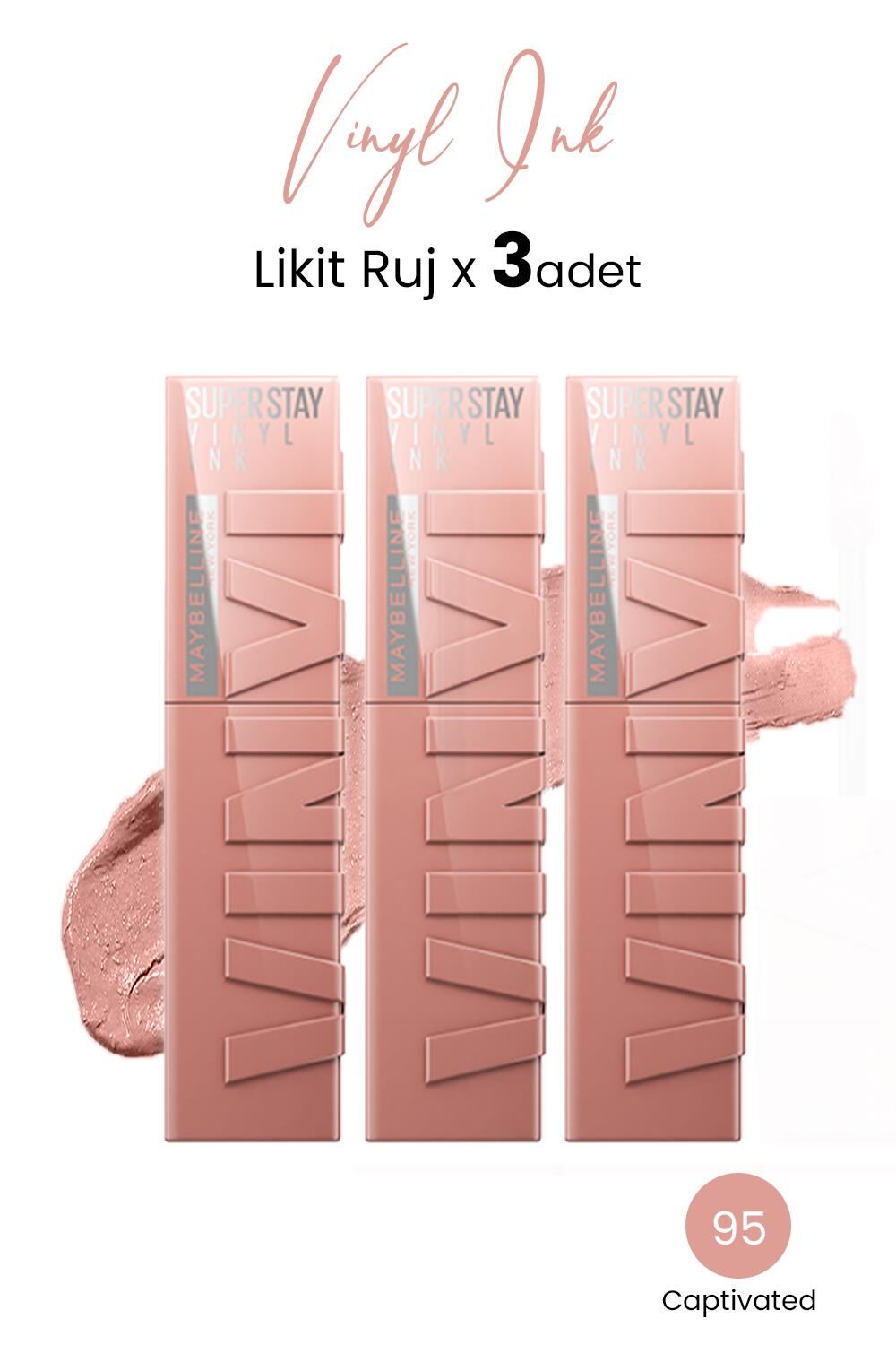 Maybelline New York Super Stay Vinyl Ink Likit Ruj 95 Captivated x 3 adet