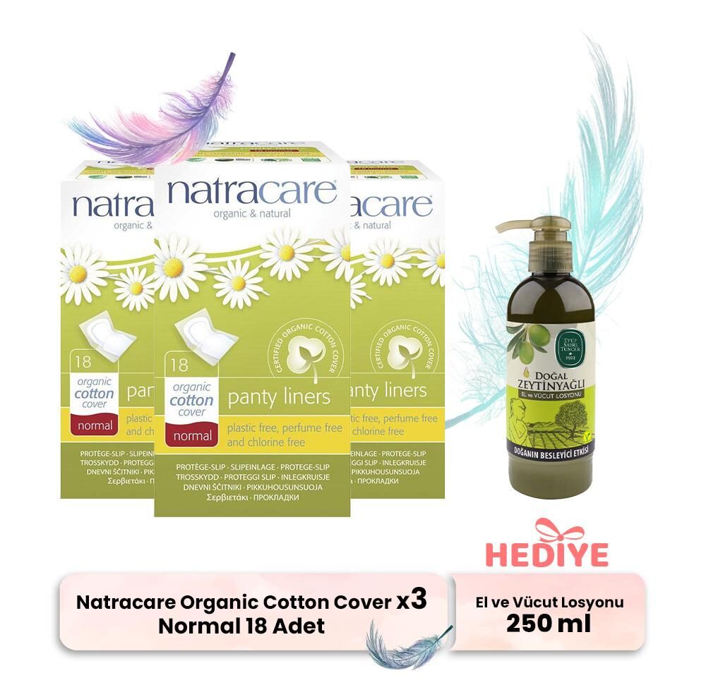 Natracare Organic Cotton Cover Normal 18' li x 3 ve Vücut Losyonu Hediyeli