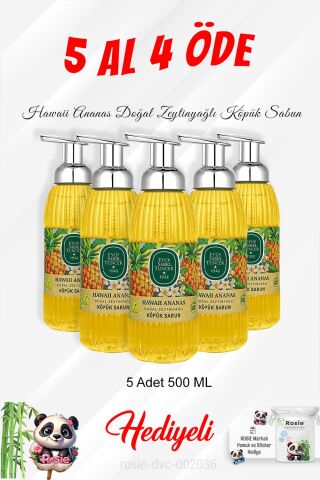 Hawaii Ananas Zeytinyağlı Köpük Sabun 500 ML 5 Al 4 Öde ve Rosie Pamuk