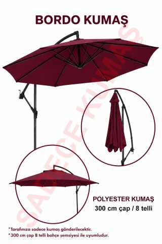 Bordo Polyester Kumaş (300 cm / 8 telli makaralı şemsiye ile uyumlu)