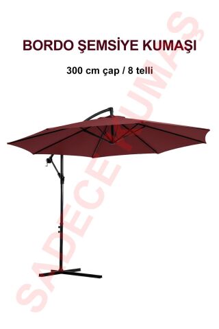 Bordo Polyester Kumaş (300 cm / 8 telli makaralı şemsiye ile uyumlu)