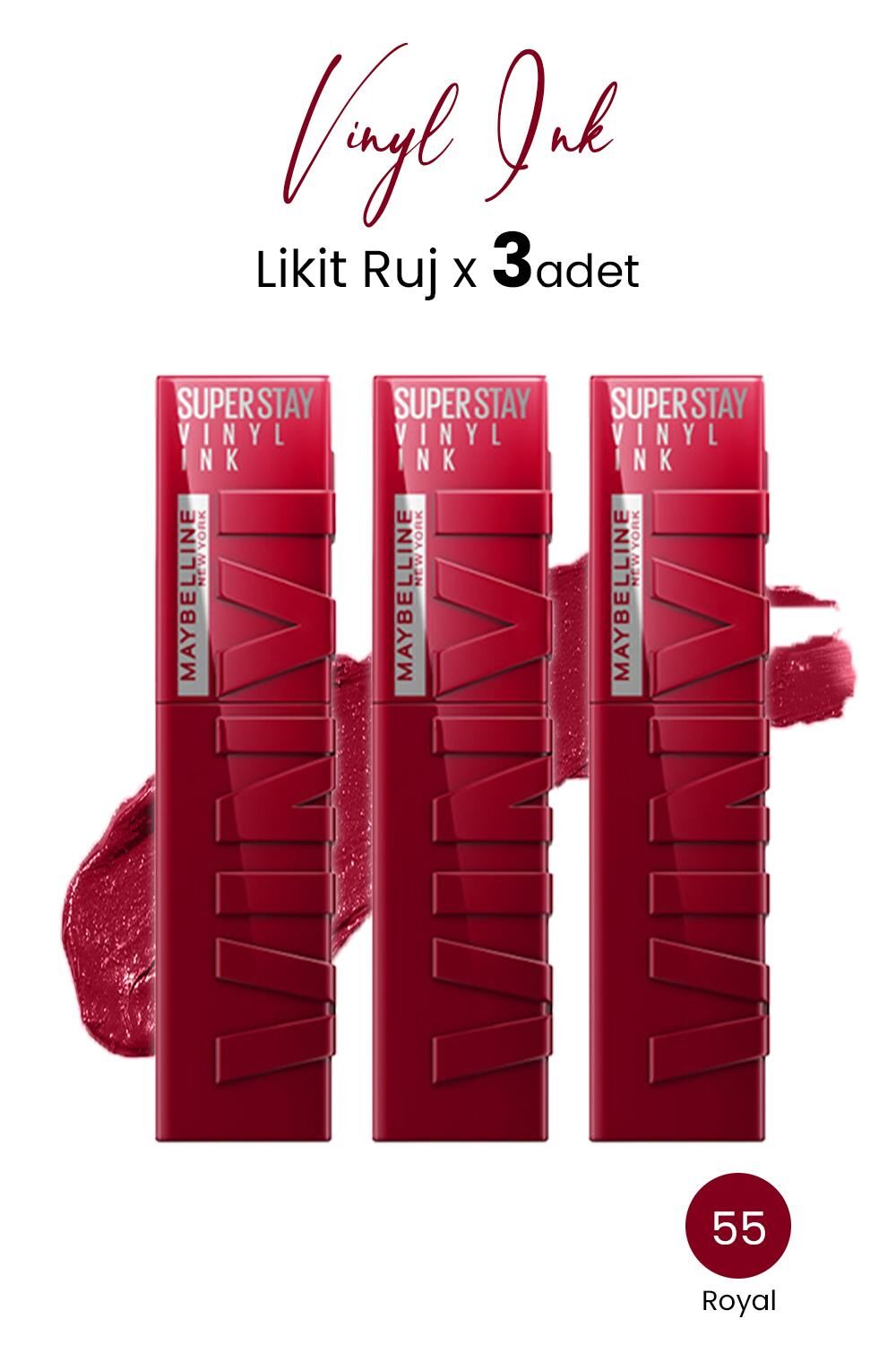 Maybelline New York Super Stay Vinyl Ink Likit Ruj 55 Royal x 3 adet