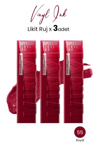 Maybelline New York Super Stay Vinyl Ink Likit Ruj 55 Royal x 3 adet