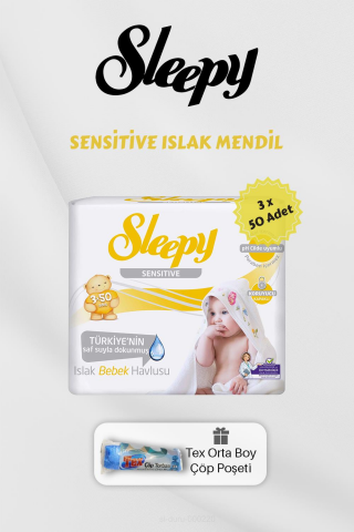150 Adet Sensitive Islak Mendil, Çöp Torbası Hediyeli