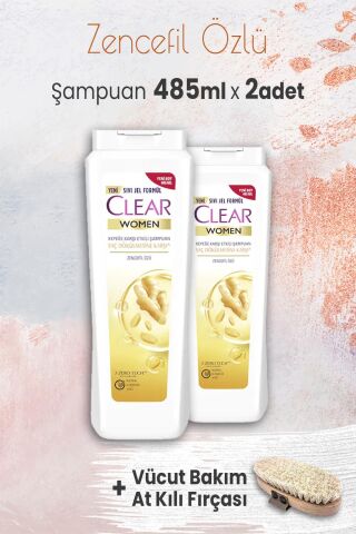 Clear Women Şampuan Saç Dökülmesine Karşı 485 ml x 2 Adet ve Vücut Bakım At Kılı Fırçası