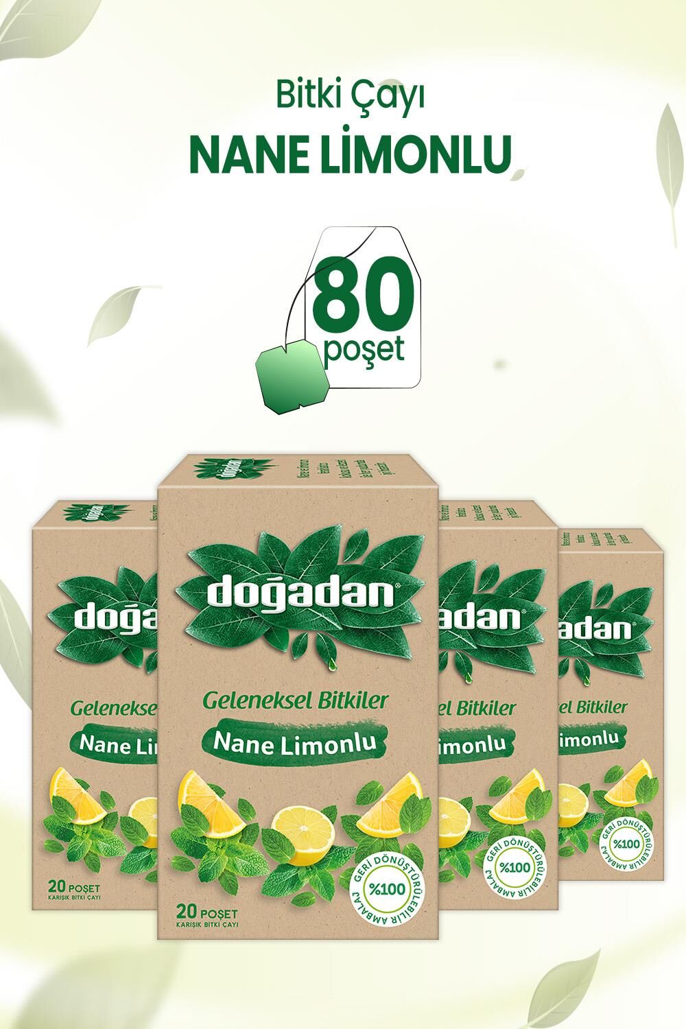 Doğadan Nane Limonlu Bitki Çayı 20'li x 4 Adet
