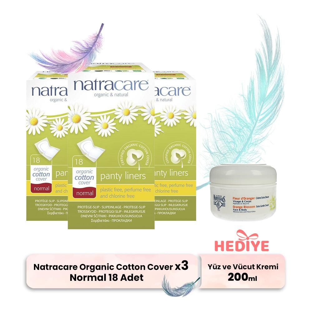 Natracare Organic Cotton Cover Normal 18' li x 3 ve Yüz ve Vücut Kremi Hediyeli