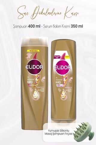 Elidor Superblend Saç Dökülmelerine Karşı Şampuan 400 ml, Serum Bakım Kremi 350 ml ve Masaj Şampuan Fırçası Yeşil