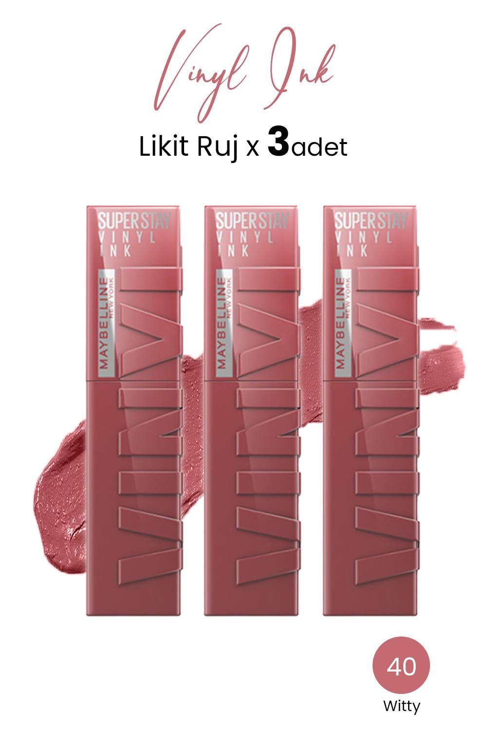 Maybelline New York Super Stay Vinyl Ink Likit Ruj 40 Witty x 3 adet