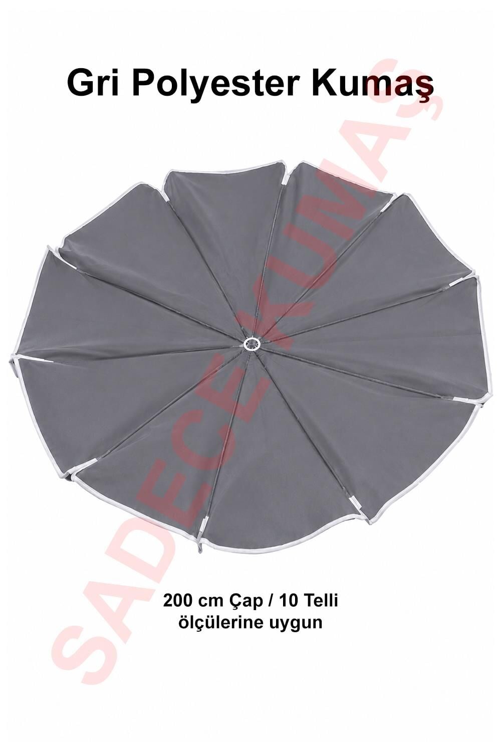 Gri Polyester Kumaş, 200 cm / 10 telli (plaj şemsiyesi uyumlu)