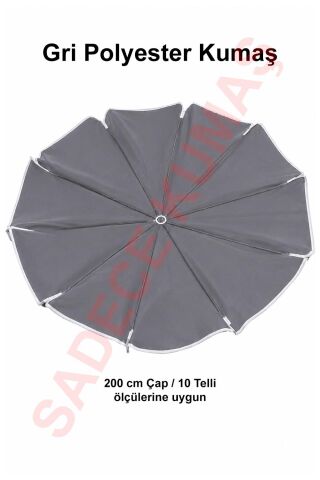 Gri Polyester Kumaş, 200 cm / 10 telli (plaj şemsiyesi uyumlu)