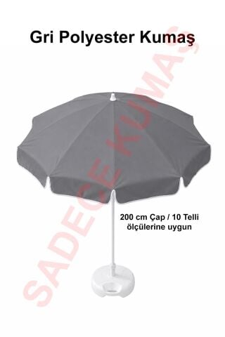 Gri Polyester Kumaş, 200 cm / 10 telli (plaj şemsiyesi uyumlu)