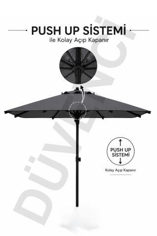 Alubrella Kare Antrasit Güneş Şemsiyesi, 210 cm çap / 8 Telli, BİDONSUZ