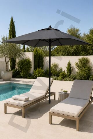 Alubrella Kare Antrasit Güneş Şemsiyesi, 210 cm çap / 8 Telli, BİDONSUZ