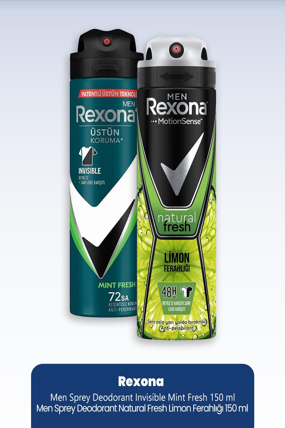 Rexona Men Invisible Mint Fresh 150 ml & Sprey Deodorant Natural Fresh Limon Ferahlığı 150 ml
