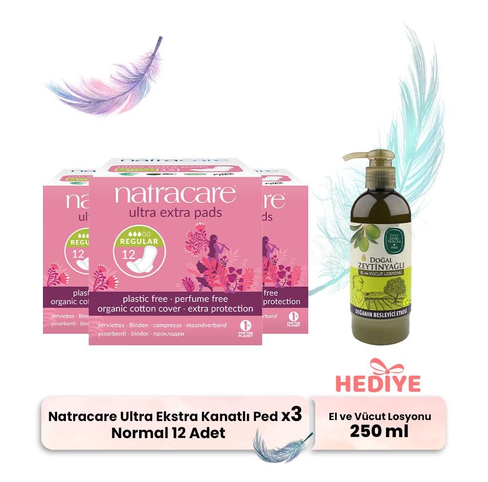Natracare Ultra Ekstra Kanatlı Normal 12' li x 3 ve Vücut Losyonu Hediyeli