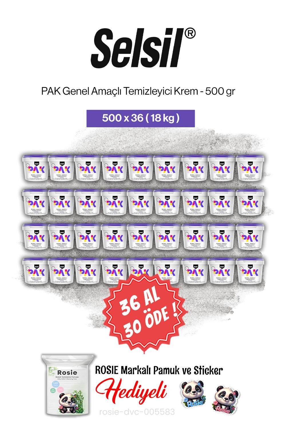 Selsil 36 AL 30 ÖDE PAK Genel Amaçlı Temizleyici Krem 500 gr ve rosie pamuk